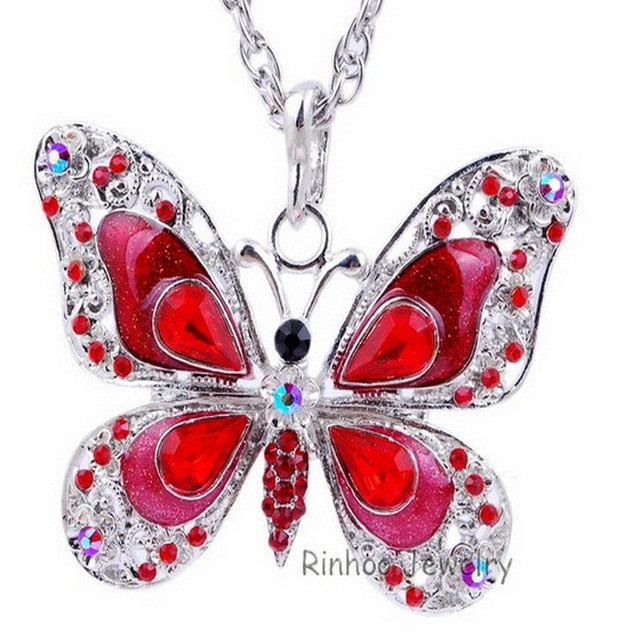 Butterfly Necklace jewelry Autumn accessories popular enamel crystal butterfly pendant long necklace chain women custom handmade
