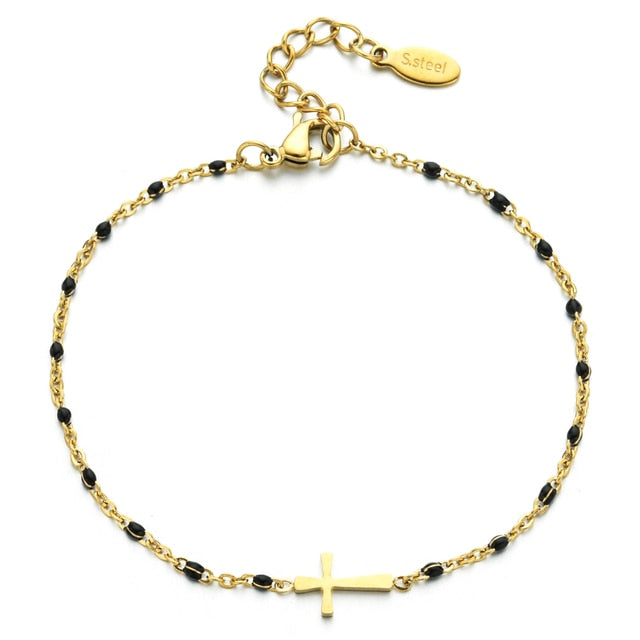 Thin Style Fashion Chain Jesus Christian Stainless Steel Bracelet Women Gold Charm Cross Bracelet Girls Jewelry custom handmade