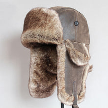 Load image into Gallery viewer, Bomber Hats Winter Men Warm Russian Ushanka Hat with Ear Flap Pu Leather  Fur Trapper Cap  Earflap
