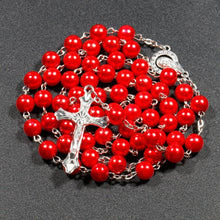 Load image into Gallery viewer, Rosary necklace Religion Christian Faux pearl  For Women Virgin Mary Jesus Cross pendant Long beads chains Fashion Jewelry custom handmade
