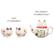 Load image into Gallery viewer, Cute Japanese Lucky Cat Porcelain Tea Set Creative Maneki Neko Ceramic Tea Cup Pot with Strainer Lovely Plutus Cat Teapot Mug
