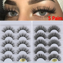 Load image into Gallery viewer, 5 Pairs 3D Faux Mink Hair False Eyelashes Wispies Fluffies Drama Eyelashes Natural Long Soft Handmade Cruelty-free Black Lashes
