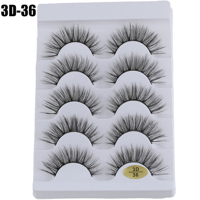 5 Pairs 3D Faux Mink Hair False Eyelashes Wispies Fluffies Drama Eyelashes Natural Long Soft Handmade Cruelty-free Black Lashes