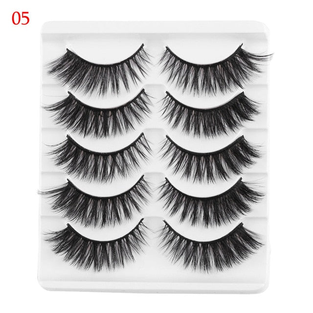 5 Pairs 3D Faux Mink Hair False Eyelashes Wispies Fluffies Drama Eyelashes Natural Long Soft Handmade Cruelty-free Black Lashes