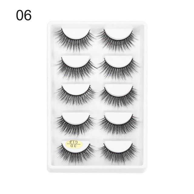 5 Pairs 3D Faux Mink Hair False Eyelashes Wispies Fluffies Drama Eyelashes Natural Long Soft Handmade Cruelty-free Black Lashes