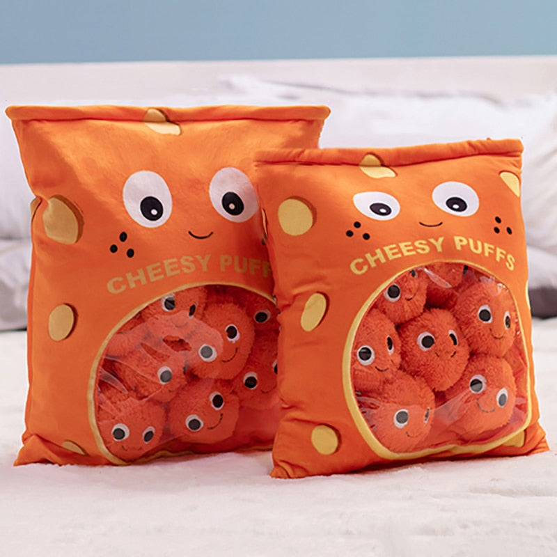 6pcs 9pcs a bag of cheesy puffs toy stuffed soft snack pillow plush puff toy kids toys birthday christmas gift for child
