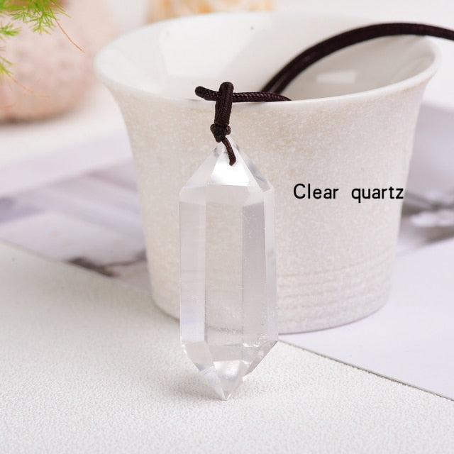 1pc Natural crystal quartz double point pendant Crystal pillar Necklace Health energy healing stone for gift