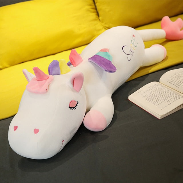 60cm-150cm Giant Lying Sleeping Unicorn Plush Toy Big Cartoon Animals Unicornio Bed Pillow Stuffed Throw Pillow Cushion for Girl