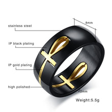 Load image into Gallery viewer, Two Tones Removable Ankh Egyptian Cross Ring Stainless Steel Detachable Allah Male Religious Jewelry custom handmade
