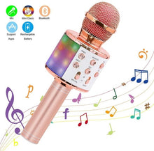 Load image into Gallery viewer, Wireless Karaoke Microphone Bluetooth Handheld Portable Speaker Home KTV Player with Dancing LED Lights Record Function for Kids
