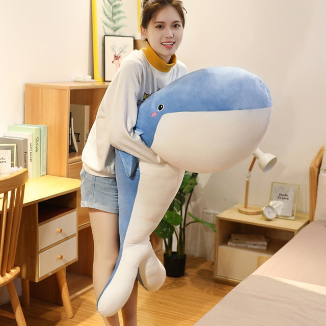 120cm Giant New Whale Plush Toys Big Soft Stuffed Sleeping Pillow Cute Sea Animal Fish Blue Shark Doll Kids Baby Birthday Gift