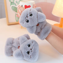 Load image into Gallery viewer, Winter Warm Soft Rabbit Fur Knit Mittens Women Flip Half finger Driving Gloves Plush Thick Cute Cat Touch screen Gloves E65
