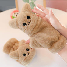 Load image into Gallery viewer, Winter Warm Soft Rabbit Fur Knit Mittens Women Flip Half finger Driving Gloves Plush Thick Cute Cat Touch screen Gloves E65
