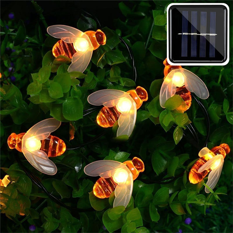 Solar Powered Honey Bee Led String Fairy Light 20leds 50leds Bee Outdoor Garden Fence Patio Christmas Garland Lights