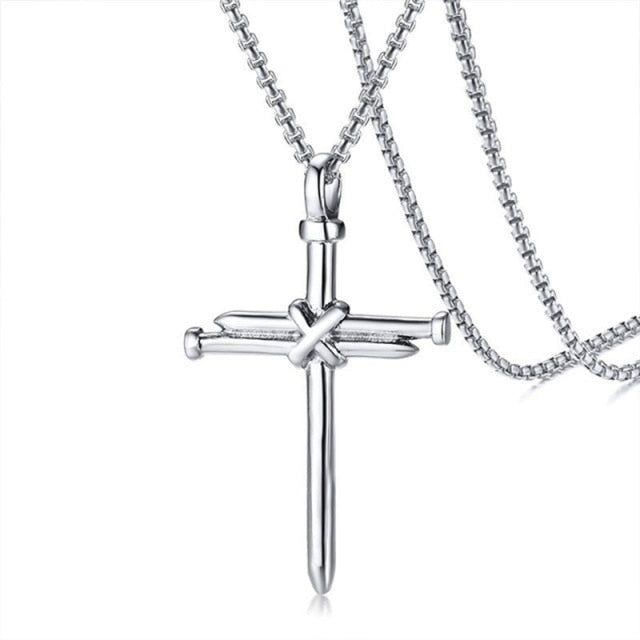 Cross Necklace Men Punk Nail Styling Pendant Black Gold Silver Color Chain Creative Necklace Gifts