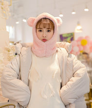 Load image into Gallery viewer, winter cute bear ears warm hat windproof neck scarf cap student women plus cashmere cap
