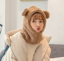 Load image into Gallery viewer, winter cute bear ears warm hat windproof neck scarf cap student women plus cashmere cap
