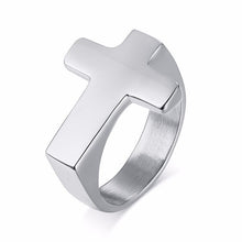 Load image into Gallery viewer, Men Cross Shaped Ring in Stainless Steel with Silverly Black Golden Male Jewelry custom handmade design

