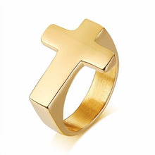 Load image into Gallery viewer, Men Cross Shaped Ring in Stainless Steel with Silverly Black Golden Male Jewelry custom handmade design
