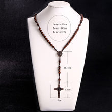 Load image into Gallery viewer, Christ Jesus Wooden Beads 8mm Rosary Bead Cross Pendant Woven Rope Chain Necklace Religious Orthodox Praying  Jewelry custom handmade
