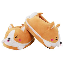 Load image into Gallery viewer, Corgi Dog Slippers Cartoon Cute Double Shiba Inu Warm Plush Corgi Slippers Home Slip Cotton Pad Shoes One Size
