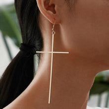 Load image into Gallery viewer, Ethnic Big Cross Long Earrings for Women Gold Color Drop Earrings Jewelry custom handmade design
