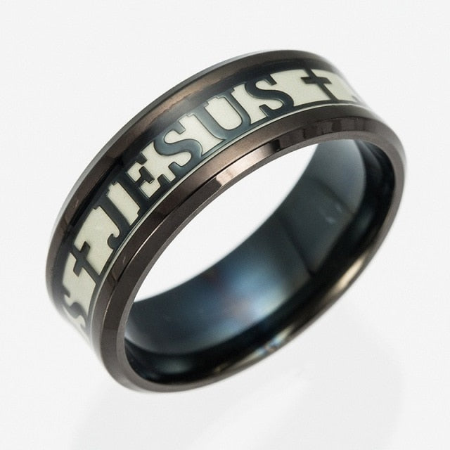 Luminous JESUS Cross Christ Ring Titanium Steel Glowing In The Dark Wedding Engagement Rings For Women Men Jewelry custom handmade
