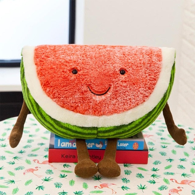Watermelon cherry pillow plush toy new creative doll children doll birthday gift Cute cartoon expression fruit