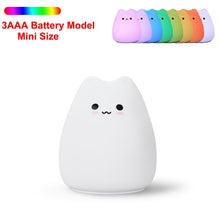 Load image into Gallery viewer, Colorful Cat Silicone LED Night Light Touch Sensor light 2 Modes Children Cute Night Lamp Bedroom Light
