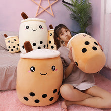 Load image into Gallery viewer, 25-70cm cute cartoon Fruit bubble tea cup shaped pillow with suction tubes real-life stuffed soft back cushion funny boba food
