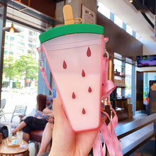 Load image into Gallery viewer, Plastic Water Bottles Cute Watermelon Ice Cream Water Bottle with Straw Bottle Anti-fall Portable Popsicle Cup Kids Water
