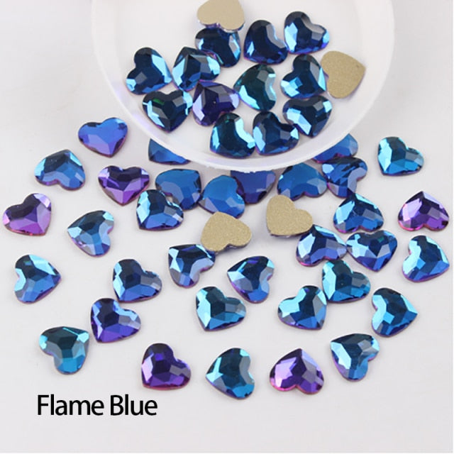 Hot heart-shaped nail art rhinestones 11 colors exquisite crystal stone size two styles 30pcs / 100Pcs for 3D nail decoration