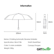 Load image into Gallery viewer, Automatic Folding Reverse Umbrellas for Men Women Travel Rain Umbrellas Windproof Business 10Rib Parapluie Inverted Sun Umbrella
