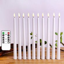 Load image into Gallery viewer, Pack of 12 Yellow Flickering Remote LED Candles,Plastic Flameless Remote Taper Candles,bougie led For Dinner Party Decoration
