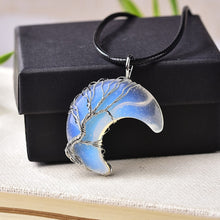 Load image into Gallery viewer, 1PC Natural Crystal Pendant Tree Of Life Moon Shape Polished Mineral Jewelry Healing Stone Men Women Jewelry Gift custom handmade design
