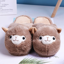 Load image into Gallery viewer, Cute Cartoon Alpaca Indoor Slippers Women Winter Home Floor Shoes Female Warm Faux Fur House Slipper Soft Sole Slides SH466
