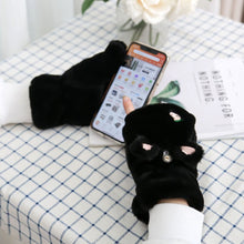 Load image into Gallery viewer, Winter Warm Soft Rabbit Fur Knit Mittens Women Flip Half finger Driving Gloves Plush Thick Cute Cat Touch screen Gloves E65
