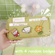Load image into Gallery viewer, kawaii Large Pencil Case Stationery Storage Bags Canvas Pencil Bag Cute Makeup Bag School Supplies for Girl Kids Gift w/ Badge

