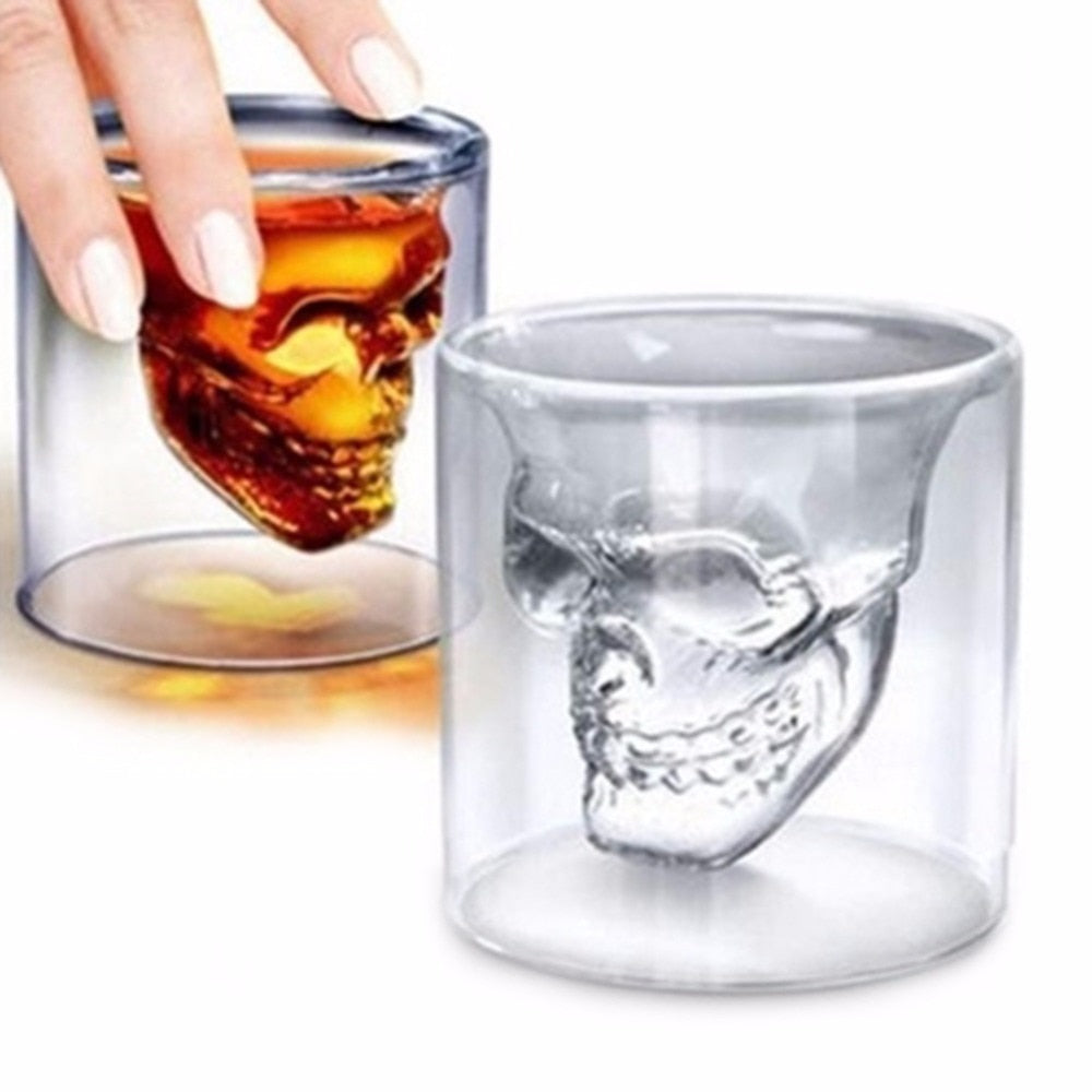 1pcs Skull Head Shot Glass Fun Creative Designer Crystal Party Wine Cup 25ml Transparent Beer Steins Halloween Gift