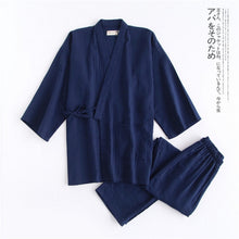 Load image into Gallery viewer, Men Traditional Japanese Pajamas Set Cotton Robe Pants Kimono Haori Yukata Nightgown Japan Style Soft Gown Sleepwear Obi

