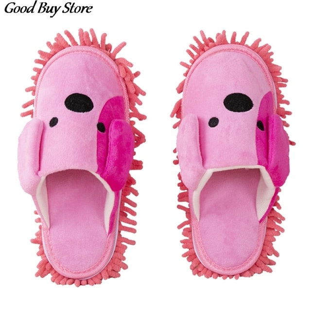 Winter Plush Slippers Lovely Dog 1Pair Home Unisex Dust Mop Slippers Kitchen Bathroom House Floor Cleaner Shoes Cute Puppy Warm