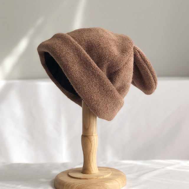 Draping rabbit ears rabbit fur hat women autumn and winter knitted wool hat winter warm Korean version of Japanese hat
