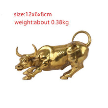 Load image into Gallery viewer, 100% Brass Bull Wall Street Cattle Sculpture Copper Cow Statue Mascot Exquisite Crafts Ornament Office Decoration Business Gift
