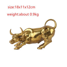 Load image into Gallery viewer, 100% Brass Bull Wall Street Cattle Sculpture Copper Cow Statue Mascot Exquisite Crafts Ornament Office Decoration Business Gift
