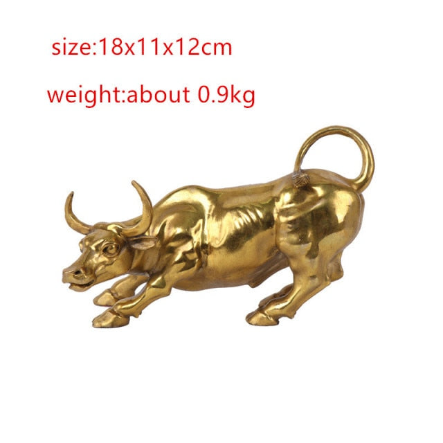 100% Brass Bull Wall Street Cattle Sculpture Copper Cow Statue Mascot Exquisite Crafts Ornament Office Decoration Business Gift