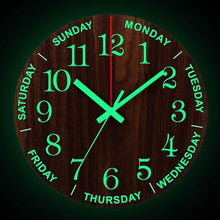 Load image into Gallery viewer, 12 Inch Luminous Wall Clock Wood Silent light in dark night Nordic Fashion Wall Clock Non Ticking Clock With Night Light
