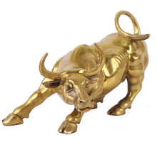 Load image into Gallery viewer, YuryFvna 3 Sizes Golden Wall Street Bull OX Figurine Sculpture Charging Stock Market Bull Statue Home Office Decoration Gift
