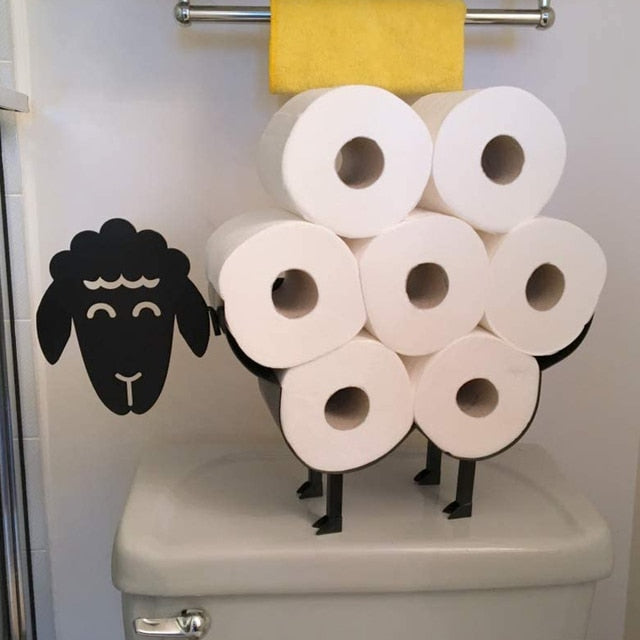 Cute Black Sheep Toilet Paper Roll HolderNovelty Free Standing or Wall Mounted Toilet Roll Tissue Paper Storage Stand