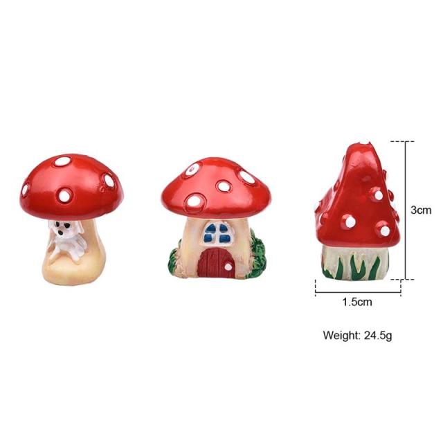 3Pcs/Set Cute Cartoon Red Mushroom House DIY Resin Fairy Garden Craft Decoration Miniature Micro Gnome Terrarium Christmas Gift