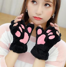 Load image into Gallery viewer, Women Bear Plush Cat Paw Claw Gloves Winter Faux Fur Cute Kitten Fingerless Mittens Gloves Christmas Halloween for Womens Girls
